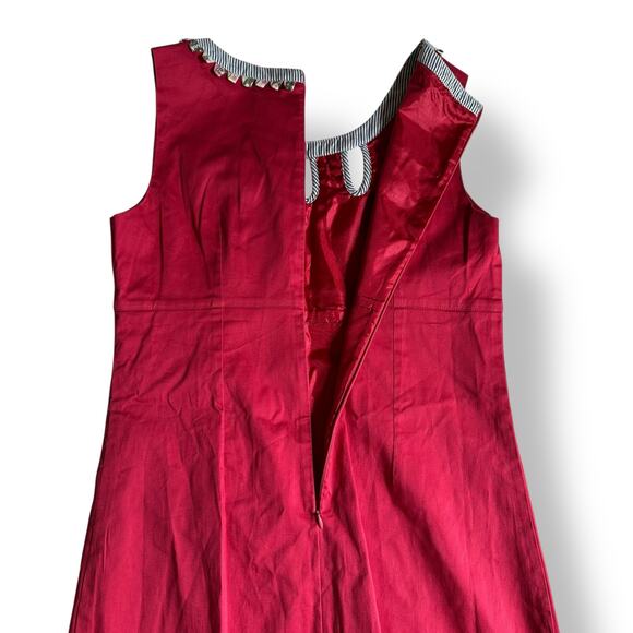 Richard Malcolm Red Cotton Dress Size 8 Embellished Floral Stripe Hem Mod Preppy - Picture 7 of 9